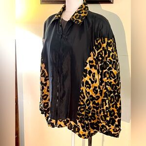 Vintage Lady Bear Silk Leopard 🐆 1/4 Zip Jacket XL-1X